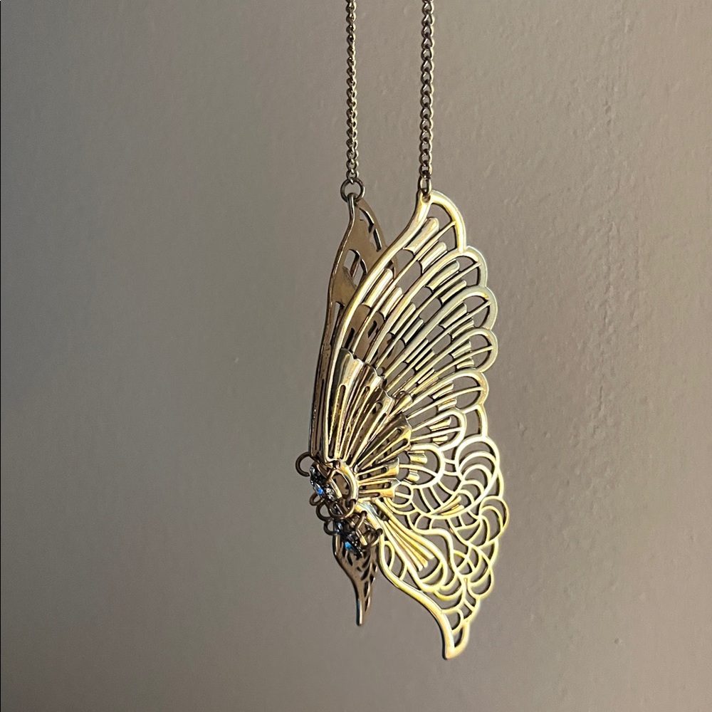 Articulated Butterfly Necklace in Antiqued Gold - Picture 4 of 16